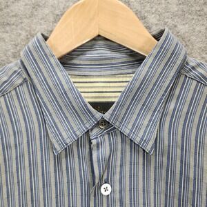 Bugatchi Uomo Shirt Mens XL Seersucker Blue Stripe Relaxed Fit Button Down